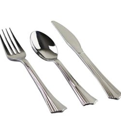 best-disposable-cutlery-sets Oaklyn Heavy Duty Silver Plastic Cutlery Set