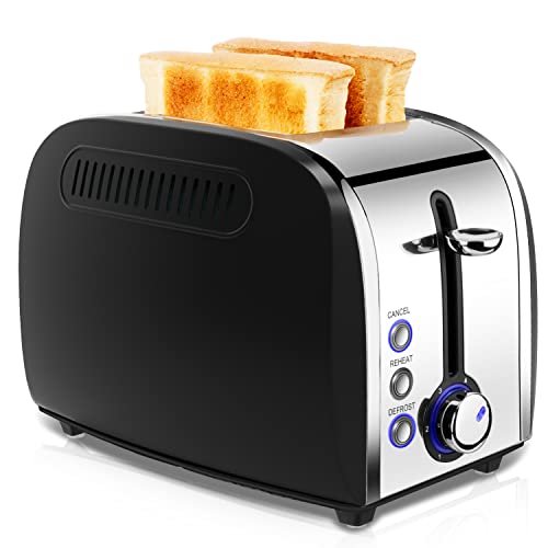 2-slice-toasters Toaster 2 Slice, JEWJIO Black Retro Toaster with 1