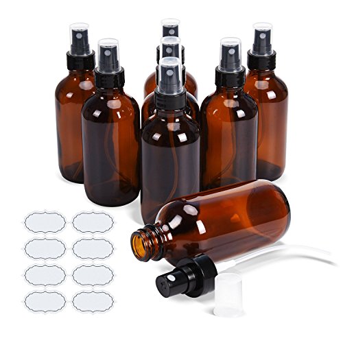 amber-glass-spray-bottles ULG Fine Mist Glass Sprayers 8 Pack 4 oz Amber Gla