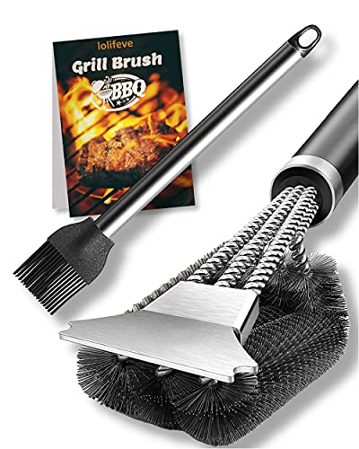 bbq-brushes Grill Brush BBQ Cleaning Brush with Scraper, 3 in