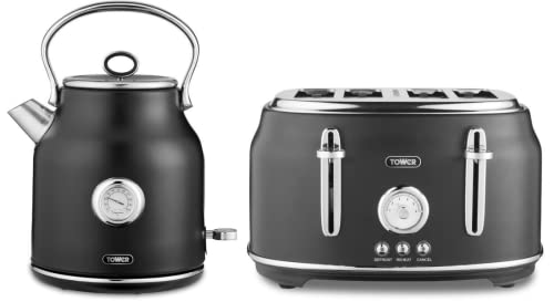 black-kettle-and-toaster-sets RKW Tower Renaissance Black 3KW 1,7L Kettle & 4 Sl