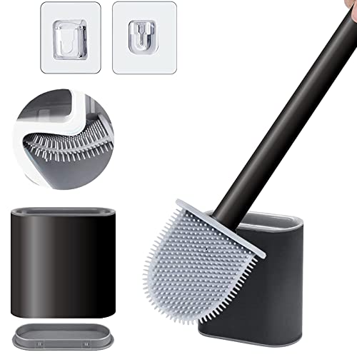 black-toilet-brushes NEWUPZSI Toilet Brush and Holder,Silicone Toilet B
