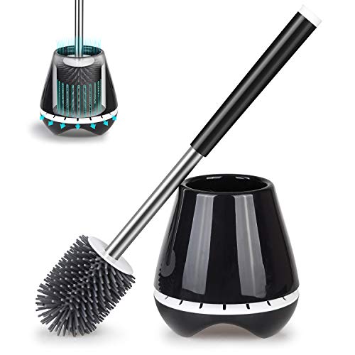 black-toilet-brushes Silicone Toilet Bowl Cleaner Brush and Holder Bath