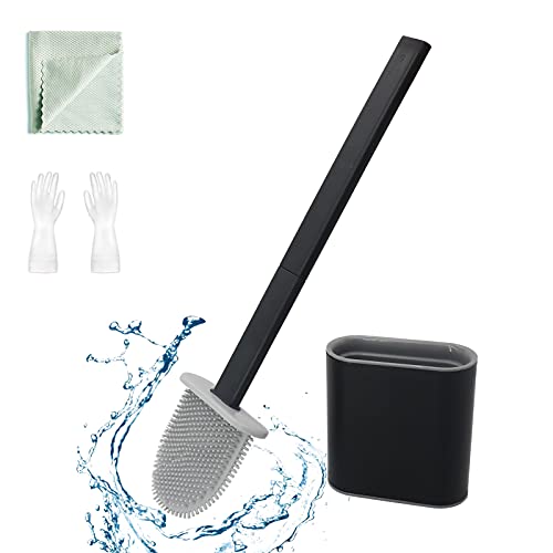black-toilet-brushes Silicone Toilet Brush and Holder Set, Cleaning Bru