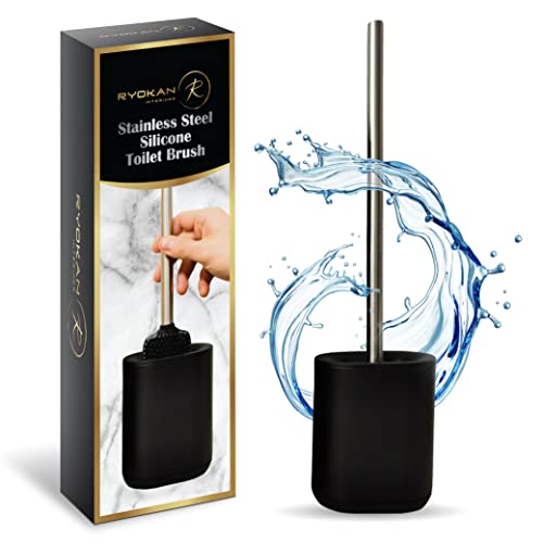 black-toilet-brushes Stainless Steel Silicone Toilet Brush with Holder