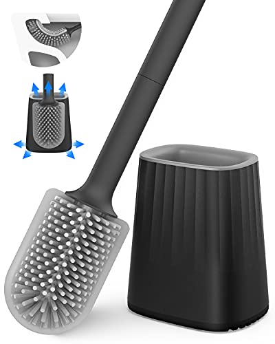 black-toilet-brushes Toilet Brush, Silicone Toilet Brush with Holder Se