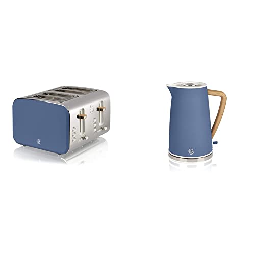 blue-kettle-and-toaster-sets Swan Nordic 4 Slice Toaster, Blue, 1500W, Scandi S