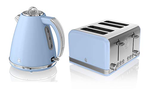 blue-kettle-and-toaster-sets Swan, STP7041BLN, Retro 1.5L Jug Kettle & 4 Slice