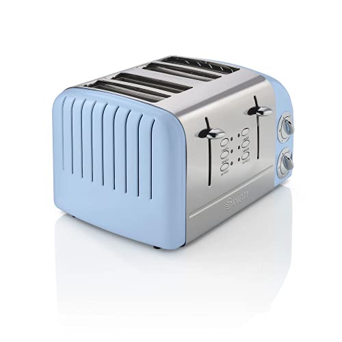 blue-toasters Swan 4 Slice Retro Toaster, Blue, 1600W, Stainless