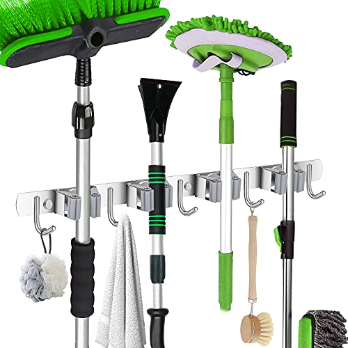 broom-holders Broom and Mop Holder Wall Mount Heavy Duty Stainle