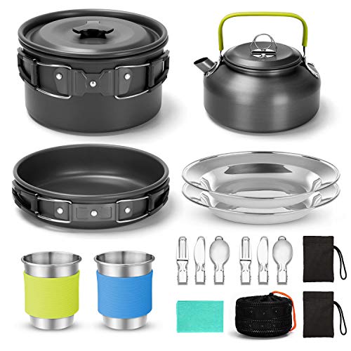 camping-kettles Odoland Camping Cookware Set, Non Stick Pot Pan Ke