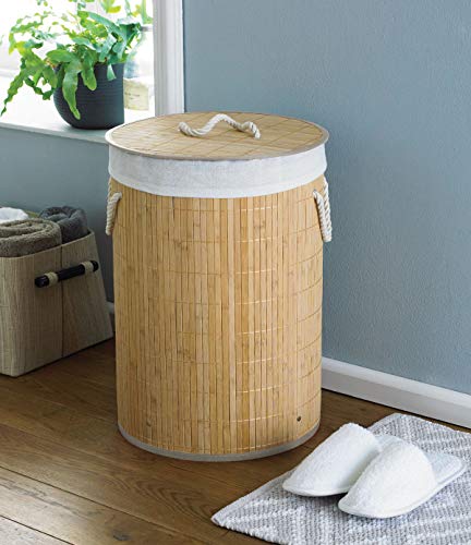 cloth-baskets COUNTRY CLUB Round Bamboo Laundry Hamper Basket Cl