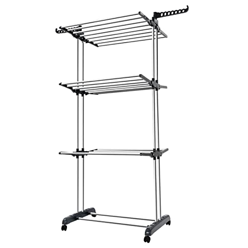 cloth-drying-racks YORKING 3 Tier Clothes Drying Rack Rolling Hanger