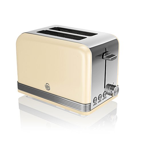 cream-toasters Swan 2 Slice Retro Toaster, Cream, Defrost, Cancel