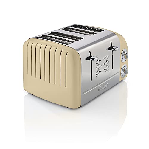 cream-toasters Swan 4 Slice Retro Toaster, Cream, 1600W, Stainles