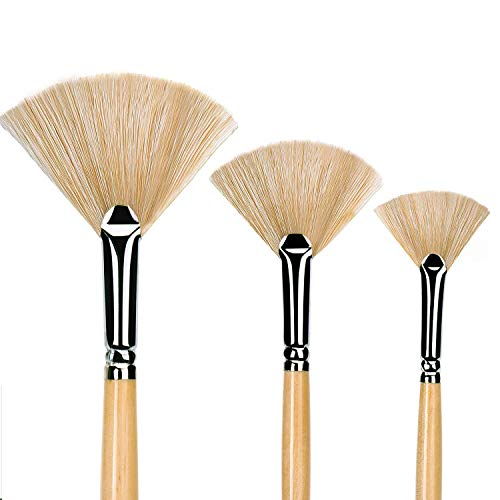fan-brushes Paint Brush Set 3 pcs Artist Fan Brush Wooden Long