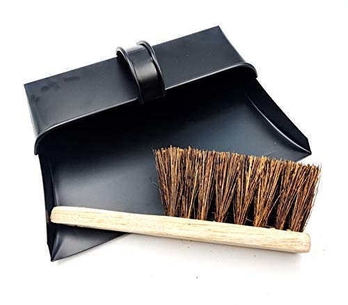 garden-dustpans-and-brushes Black Hooded Metal Dust Pan and Stiff Brush Dustpa