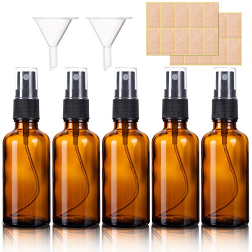 glass-spray-bottles 5 Pack Amber Glass Spray Bottles, 50ML Empty Fine