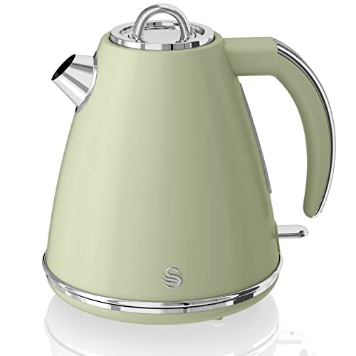 green-kettles Swan Retro 1.5 Litre Jug Kettle, Green, with 360 D