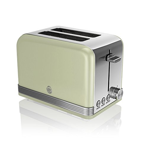 green-toasters Swan 2 Slice Retro Toaster, Green, Defrost, Cancel
