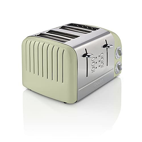 green-toasters Swan 4 Slice Retro Toaster, Green, 1600W, Stainles