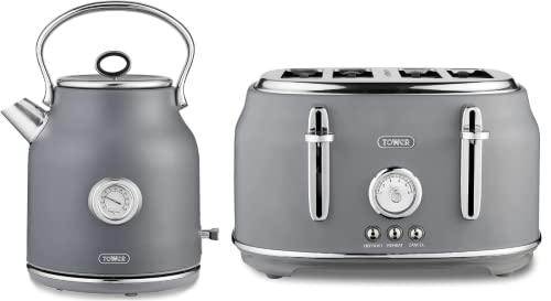 grey-kettle-and-toaster-sets RKW Tower Renaissance Grey 3KW 1,7L Kettle & 4 Sli