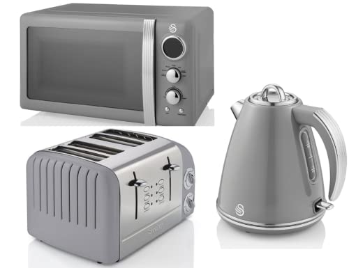 grey-kettle-and-toaster-sets Swan Products Retro Grey 1.5L 3KW Jug Kettle, 4 Sl