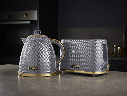 grey-kettle-and-toaster-sets TOWER Empire Grey 1.7L 3KW Pyramid Kettle & 2 Slic