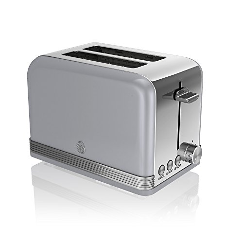 grey-toasters Swan 2 Slice Retro Toaster, Grey, Defrost, Cancel