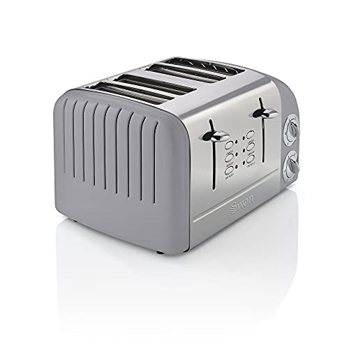 grey-toasters Swan 4 Slice Retro Toaster, Grey, Stainless-steel,