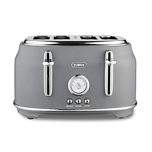 grey-toasters Tower T20065GRY Renaissance 4 Slice Toaster, 1630W