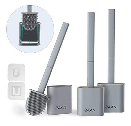 grey-toilet-brushes BAANI 2 Pack Toilet Brushes & Holders Silicone - S