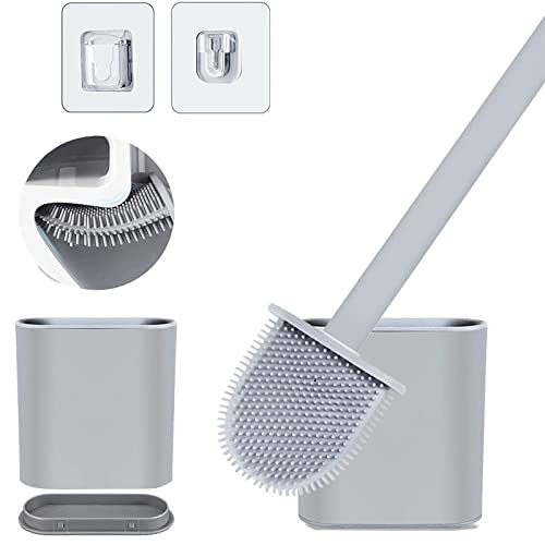 grey-toilet-brushes NEWUPZSI Toilet Brush and Holder,Silicone Toilet B