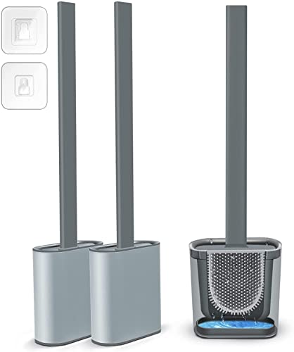 grey-toilet-brushes Toilet Brush and Holder 2 PACK, Deep Cleaner Silic
