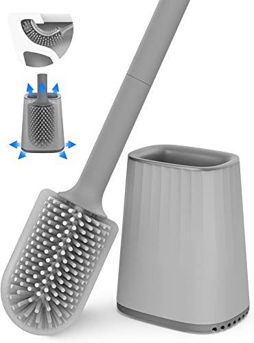 grey-toilet-brushes Toilet Brush, Silicone Toilet Brush with Holder Se