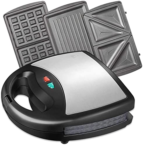 grill-toasters Waffle Maker 3 in 1, Sandwich Toaster & Panini Pre
