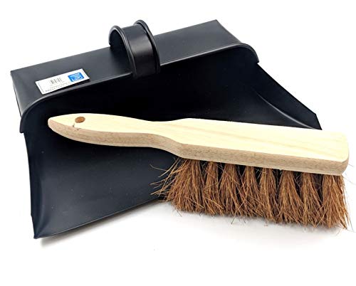 heavy-duty-dustpans-and-brushes Black Hooded Metal Dust Pan and Soft Brush Dustpan