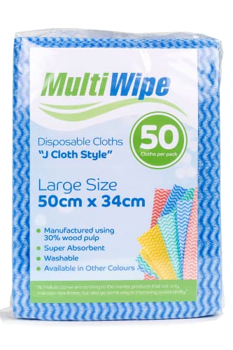 j-cloths 50 Large Blue Disposable Cleaning Cloths | Made Wi