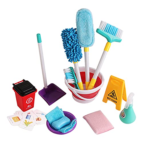 kids-dustpan-and-brush-sets deAO Household Cleaning Play Set with Broom, Bucke