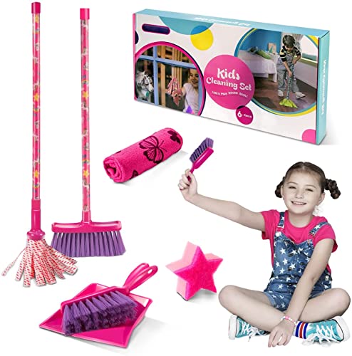 kids-dustpan-and-brush-sets Myiosus Kids Cleaning Set, 6 PCS Pretend Play Hous