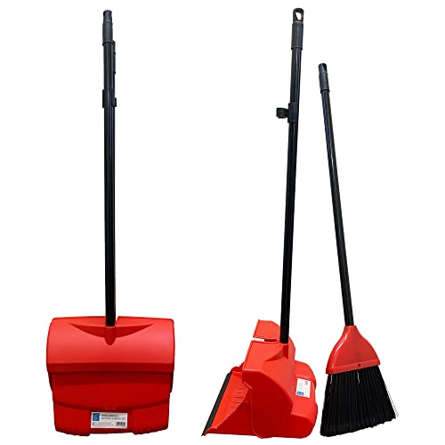large-dustpans-and-brushes Red Long Handled Dustpan and Brush Set | Self-Clos