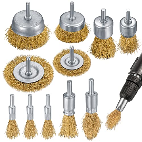 metal-brushes Wire Brush for Drill, 11 Pcs Brass Coated Wire Bru