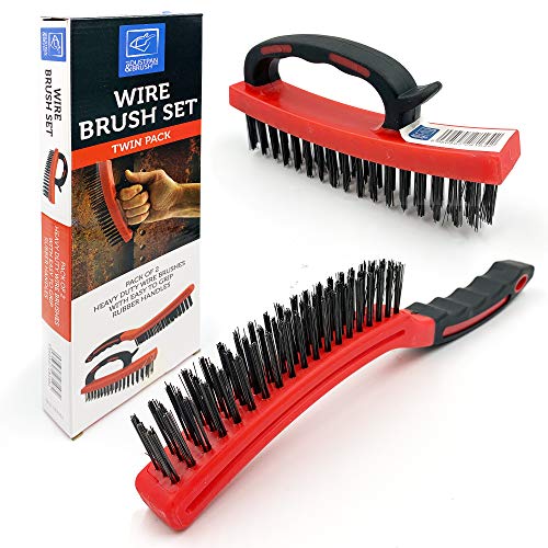 metal-brushes Wire Brush Twin Pack of Heavy Duty Steel Brush Wit