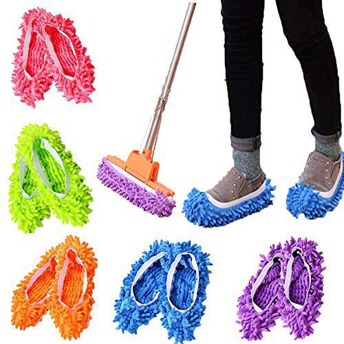 mop-slippers QICI 5 Pairs Floor Mop Slippers for Women Reusable