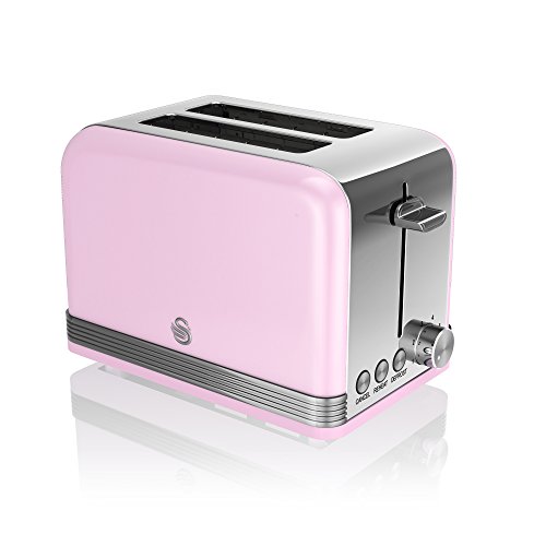 pink-kettle-and-toaster-sets Swan 2 Slice Retro Toaster, Pink, Defrost, Cancel