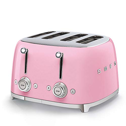 pink-toasters Smeg TSF03PKUK Retro 4 Slice Toaster, 4 Extra-Wide