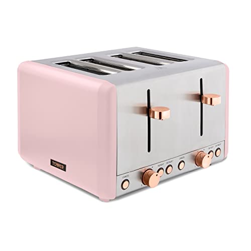 pink-toasters Tower T20051PNK Cavaletto 4-Slice Toaster with Def