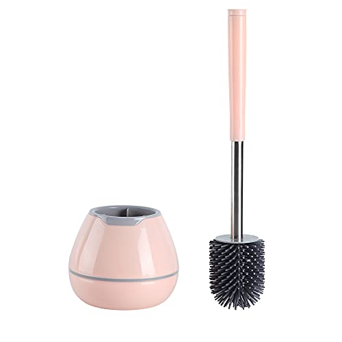 pink-toilet-brushes BOOMJOY Toilet Brush and Holder Set, Silicone Bris