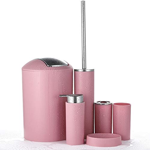 pink-toilet-brushes JOTOM 6 Piece Plastic Bathroom Accessory Set Moder