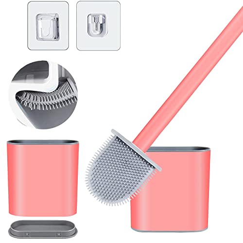 pink-toilet-brushes NEWUPZSI Toilet Brush and Holder,Silicone Toilet B